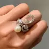5.7ct Pear Cut White Sapphire Pearl Cocktail Ring