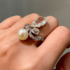 5.7ct Pear Cut White Sapphire Pearl Cocktail Ring