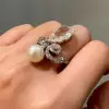 5.7ct Pear Cut White Sapphire Pearl Cocktail Ring