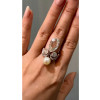 5.7ct Pear Cut White Sapphire Pearl Cocktail Ring