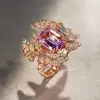 5.2ct Emerald Cut Pink Sapphire Butterfly Cocktail Ring