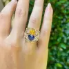 Heart Cut Yellow and Blue Sapphire Cocktail Ring