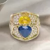 Heart Cut Yellow and Blue Sapphire Cocktail Ring