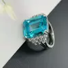 14ct Emerald Cut Aquamarine Cluster Cocktail Ring