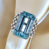 14ct Emerald Cut Aquamarine Cluster Cocktail Ring