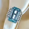 14ct Emerald Cut Aquamarine Cluster Cocktail Ring