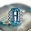 14ct Emerald Cut Aquamarine Cluster Cocktail Ring
