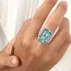 14ct Emerald Cut Aquamarine Cluster Cocktail Ring