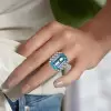 14ct Emerald Cut Aquamarine Cluster Cocktail Ring