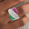 5ctw Round Cut Ruby Emerald Bypass Cocktail Ring