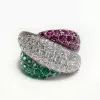 5ctw Round Cut Ruby Emerald Bypass Cocktail Ring