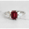 2.5ct Emerald Cut Ruby Cluster Engagement Ring