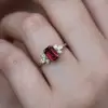 2.5ct Emerald Cut Ruby Cluster Engagement Ring