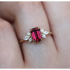 2.5ct Emerald Cut Ruby Cluster Engagement Ring