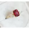 2.5ct Emerald Cut Ruby Cluster Engagement Ring