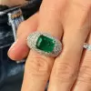 3.8ct Horizontal Emerald Paved Cocktail Ring