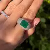 3.8ct Horizontal Emerald Paved Cocktail Ring