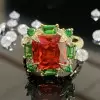 9.5ct Princess Cut Orange Red Sapphire Cocktail Ring