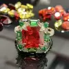 9.5ct Princess Cut Orange Red Sapphire Cocktail Ring