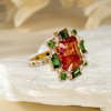9.5ct Princess Cut Orange Red Sapphire Cocktail Ring