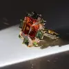 9.5ct Princess Cut Orange Red Sapphire Cocktail Ring