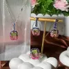 16ctw Halo Cushion Cut Bicolor Tourmaline Drop Earrings
