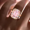 8.4ct Halo Emerald Cut Morganite Pink Sapphire Engagement Ring
