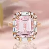 8.4ct Halo Emerald Cut Morganite Pink Sapphire Engagement Ring