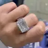 8.4ct East-West Emerald Cut Sandblasted Classic Engagement Ring