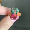 6.2ct Emerald Cut Bicolor Tourmaline Engagement Ring