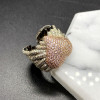 Angel Wing Pink Sapphire Paved Heart Cocktail Ring