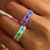 12ctw Emerald Cut Multicolor Sapphire Rainbow Ring
