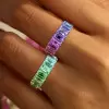 12ctw Emerald Cut Multicolor Sapphire Rainbow Ring