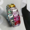 12ctw Emerald Cut Multicolor Sapphire Rainbow Ring