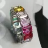 12ctw Emerald Cut Multicolor Sapphire Rainbow Ring