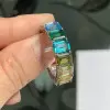 12ctw Emerald Cut Multicolor Sapphire Rainbow Ring