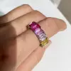 12ctw Emerald Cut Multicolor Sapphire Rainbow Ring