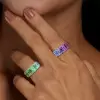 12ctw Emerald Cut Multicolor Sapphire Rainbow Ring