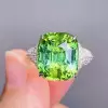 6ct Cushion Cut Green Sapphire Paved Engagement Ring