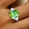6ct Cushion Cut Green Sapphire Paved Engagement Ring