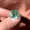 6ct Cushion Cut Green Sapphire Paved Engagement Ring