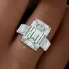 14.2ct Emerald Cut White Sapphire Paved Engagement Ring