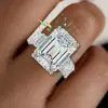 14.2ct Emerald Cut White Sapphire Paved Engagement Ring