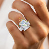 14.2ct Emerald Cut White Sapphire Paved Engagement Ring