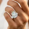 14.2ct Emerald Cut White Sapphire Paved Engagement Ring