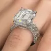 14.2ct Emerald Cut White Sapphire Paved Engagement Ring