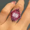 4ct Cushion Cut Pink Sapphire Ruby Halo Vintage Cocktail Ring