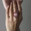 4ct Cushion Cut Pink Sapphire Ruby Halo Vintage Cocktail Ring
