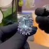 14ct Emerald Cut Aquamarine Cluster Cocktail Ring