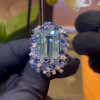 14ct Emerald Cut Aquamarine Cluster Cocktail Ring